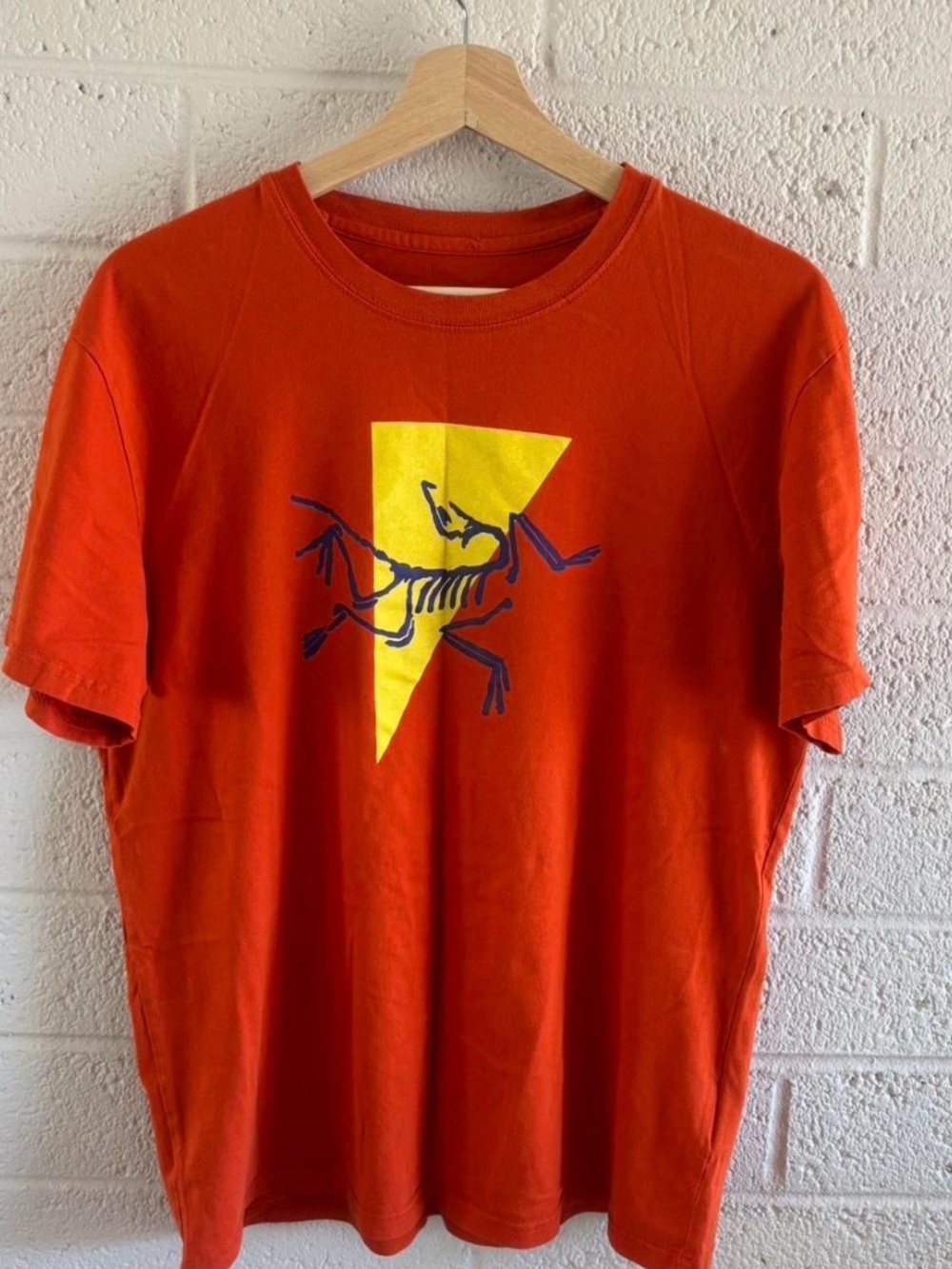 Arc'teryx Orange Tee with Yellow Lightning and Navy Graphic